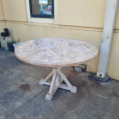 Handmade Indian Furniture Solid Hard Wood Round Whitewash Dining Table 130x130x76Cm Handmade Indian Furniture Solid Hard Wood Round Whitewash Dining Table 130x130x76Cm