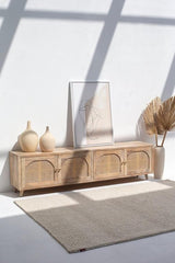 The Gileteen Handmade Solid Mango Wood Rattan Arch Doors Media Console TV Unit The Gileteen Handmade Solid Mango Wood Rattan Arch Doors Media Console TV Unit