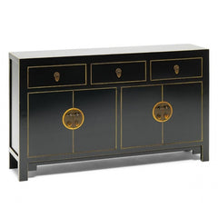 Golden Dragon Oriental Painted Solid Wood Black Large Sideboard 160x40x85cm Golden Dragon Oriental Painted Solid Wood Black Large Sideboard 160x40x85cm