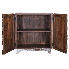 Rainbow Indian Reclaimed Wood Conch Carving Small Buffet Sideboard Cabinet Rainbow Indian Reclaimed Wood Conch Carving Small Buffet Sideboard Cabinet