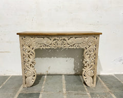 Antique Hand Carved Solid Wood Console Hall Table Antique Hand Carved Solid Wood Console Hall Table