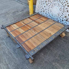Handmade Indian Furniture Solid Hard Wood French Legged Coffee table with Metal Fittings 135x135x36Cm Handmade Indian Furniture Solid Hard Wood French Legged Coffee table with Metal Fittings 135x135x36Cm