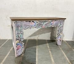 Antique Hand Carved Solid Wood Console Hall Table Multicolor Antique Hand Carved Solid Wood Console Hall Table Multicolor