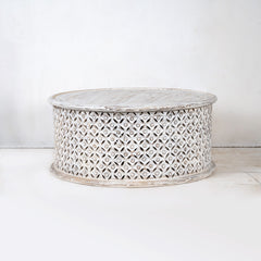 Bristol Indian Solid Mango Wood Round Coffee Table Whitewash Bristol Indian Solid Mango Wood Round Coffee Table Whitewash