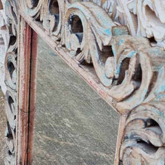 Hand Carved Indian Solid Wood Wall Mirror With Floral Pattern Rustic 56x66cm Hand Carved Indian Solid Wood Wall Mirror With Floral Pattern Rustic 56x66cm