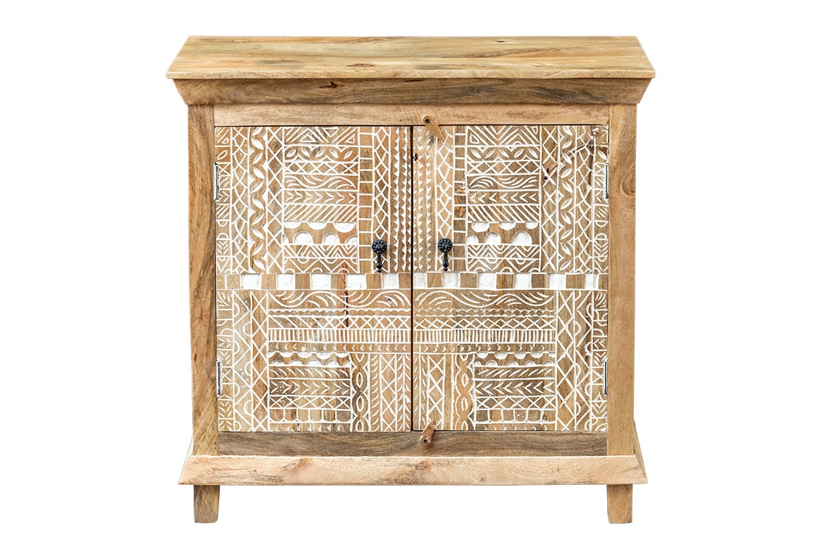 Antique Indian Floral Hand Carved Solid Wooden Vanity Natural 90x40x90cm A0111  -   Antique Indian Floral Hand Carved Solid Wooden Vanity Natural 90x40x90cm A0111  -