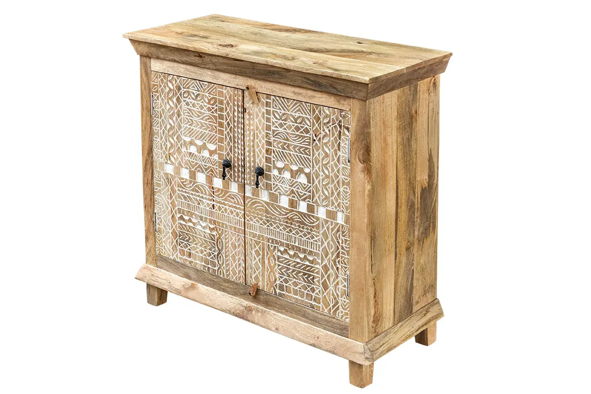 Antique Indian Floral Hand Carved Solid Wooden Vanity Natural 90x40x90cm A0111  -   Antique Indian Floral Hand Carved Solid Wooden Vanity Natural 90x40x90cm A0111  -
