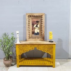 Indian Handmade Carved Wooden Mehrab Console Hall Table Yellow 120x40x75Cm Indian Handmade Carved Wooden Mehrab Console Hall Table Yellow 120x40x75Cm