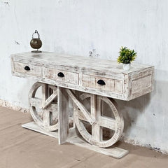 Indian Handmade Carved Solid Hard Wood Mehrab Style Console Hall Table with Drawers White 150x40x85Cm Indian Handmade Carved Solid Hard Wood Mehrab Style Console Hall Table with Drawers White 150x40x85Cm
