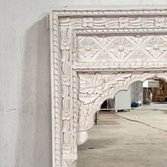 Handcrafted Indian Furniture Carved Wooden Wall Lining Mirror Frame White 70x7x120Cm Handcrafted Indian Furniture Carved Wooden Wall Lining Mirror Frame White 70x7x120Cm