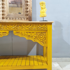 Indian Handmade Carved Wooden Mehrab Console Hall Table Yellow 120x40x75Cm Indian Handmade Carved Wooden Mehrab Console Hall Table Yellow 120x40x75Cm