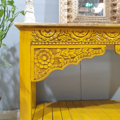 Indian Handmade Carved Wooden Mehrab Console Hall Table Yellow 120x40x75Cm Indian Handmade Carved Wooden Mehrab Console Hall Table Yellow 120x40x75Cm
