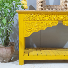 Indian Handmade Carved Wooden Mehrab Console Hall Table Yellow 120x40x75Cm Indian Handmade Carved Wooden Mehrab Console Hall Table Yellow 120x40x75Cm