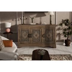 Indian Handmade Solid Wood 3 Door Carved Sideboard Indian Handmade Solid Wood 3 Door Carved Sideboard