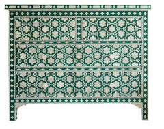 Maaya Bone Inlay Chest of Drawer sideboard Green Floral Maaya Bone Inlay Chest of Drawer sideboard Green Floral