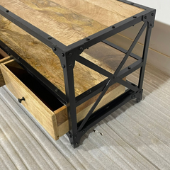 Handmade Indian Furniture Solid Hard Wood TV Unit with 3 Drawers Metal Frame150x40x50Cm Handmade Indian Furniture Solid Hard Wood TV Unit with 3 Drawers Metal Frame150x40x50Cm