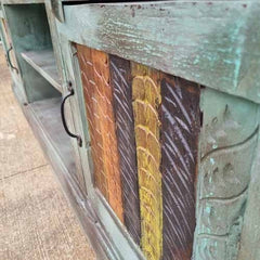 Handmade Indian Furniture Solid Hard Wood TV Unit with 2 Doors Multicolor Handmade Indian Furniture Solid Hard Wood TV Unit with 2 Doors Multicolor