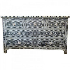 Maaya Bone Inlay Chest of Drawer Sideboard Black and White L Maaya Bone Inlay Chest of Drawer Sideboard Black and White L