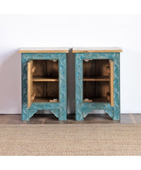 Indian Hand Carved Solid Wooden 1 Door Bedside Table Indian Hand Carved Solid Wooden 1 Door Bedside Table