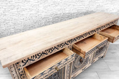 Indian Hand Carved Solid Wooden 3 Door & 3 Drawers Sideboard whiewash and grey 01 Indian Hand Carved Solid Wooden 3 Door & 3 Drawers Sideboard whiewash and grey 01