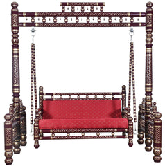 Antique Indian Hand Carved Maroon and Gold Painted Swing Antique Indian Hand Carved Maroon and Gold Painted Swing