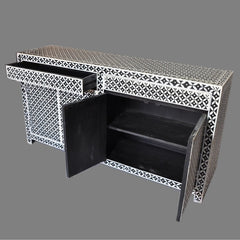 Bone inlay Star Geometrical pattern Black Sideboard Bone inlay Star Geometrical pattern Black Sideboard