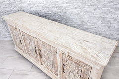 Indian Hand Carved Solid Wood 4 Door Sideboard Whitewash 14 Indian Hand Carved Solid Wood 4 Door Sideboard Whitewash 14