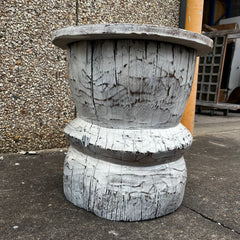 Handmade Indian Furniture Reclaimed Wooden Okhli Stool in Whitewash Handmade Indian Furniture Reclaimed Wooden Okhli Stool in Whitewash