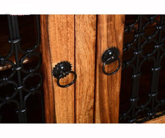 Indian Wooden Buffet Cabinet Sideboard With Jali Doors & Drawers Natural Indian Wooden Buffet Cabinet Sideboard With Jali Doors & Drawers Natural