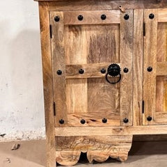 Indian Handmade Carved Solid Hard Wood 2Doors Sideboard Natural Indian Handmade Carved Solid Hard Wood 2Doors Sideboard Natural
