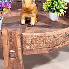 Indian Antique Carved Solid Wooden Grinder Coffee Table Brown Indian Antique Carved Solid Wooden Grinder Coffee Table Brown