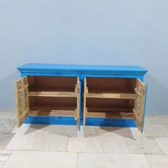 Indian Handmade Carved Solid Hard Wood Floral Design Sideboard Blue 180x45x85Cm Indian Handmade Carved Solid Hard Wood Floral Design Sideboard Blue 180x45x85Cm