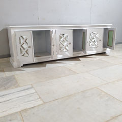 Handmade Indian Furniture Solid Hard Wood TV Unit with 6 Mirror Doors All White 200x40x60Cm Handmade Indian Furniture Solid Hard Wood TV Unit with 6 Mirror Doors All White 200x40x60Cm