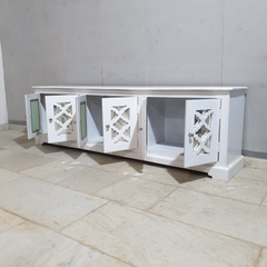 Handmade Indian Furniture Solid Hard Wood TV Unit with 6 Mirror Doors All White 200x40x60Cm Handmade Indian Furniture Solid Hard Wood TV Unit with 6 Mirror Doors All White 200x40x60Cm