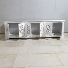 Handmade Indian Furniture Solid Hard Wood TV Unit with 6 Mirror Doors All White 200x40x60Cm Handmade Indian Furniture Solid Hard Wood TV Unit with 6 Mirror Doors All White 200x40x60Cm