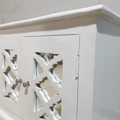 Handmade Indian Furniture Solid Hard Wood TV Unit with 6 Mirror Doors All White 200x40x60Cm Handmade Indian Furniture Solid Hard Wood TV Unit with 6 Mirror Doors All White 200x40x60Cm