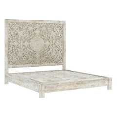 Indian Hand Carved Solid Wood King Size Bed White Wash 107 Indian Hand Carved Solid Wood King Size Bed White Wash 107