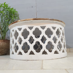 Bristol Hand Carved Indian Solid Wood Round Coffee Table with Natural Top 80x80x40Cm Bristol Hand Carved Indian Solid Wood Round Coffee Table with Natural Top 80x80x40Cm