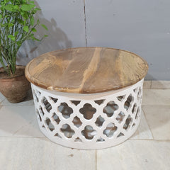 Bristol Hand Carved Indian Solid Wood Round Coffee Table with Natural Top 80x80x40Cm Bristol Hand Carved Indian Solid Wood Round Coffee Table with Natural Top 80x80x40Cm