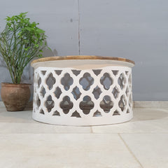 Bristol Hand Carved Indian Solid Wood Round Coffee Table with Natural Top 80x80x40Cm Bristol Hand Carved Indian Solid Wood Round Coffee Table with Natural Top 80x80x40Cm