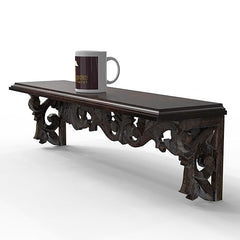Hand Carved Wood Lacquered Wall Decor Shelf for Living Room (Brown) Hand Carved Wood Lacquered Wall Decor Shelf for Living Room (Brown)