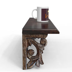 Hand Carved Wood Lacquered Wall Decor Shelf for Living Room (Brown) Hand Carved Wood Lacquered Wall Decor Shelf for Living Room (Brown)
