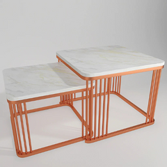 The Attic Jaya Marble and Metal Set of 2 Coffee Tables Copper The Attic Jaya Marble and Metal Set of 2 Coffee Tables Copper