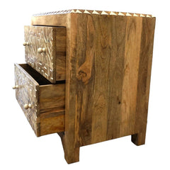Indian Hand Carved  2-Drawer Solid Wood Bedside Table 10 Indian Hand Carved  2-Drawer Solid Wood Bedside Table 10