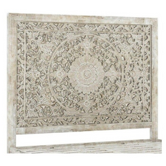 Indian Hand Carved Solid Wood King Size Bed White Wash 107 Indian Hand Carved Solid Wood King Size Bed White Wash 107