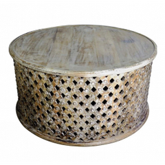 Bristol Carved Round Coffee Table Whitewash 90x90x45 Bristol Carved Round Coffee Table Whitewash 90x90x45