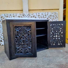 Indian Antique Tribal Hand Carved Wooden Cabinet Chocolate Brown 60x40x75Cm Indian Antique Tribal Hand Carved Wooden Cabinet Chocolate Brown 60x40x75Cm