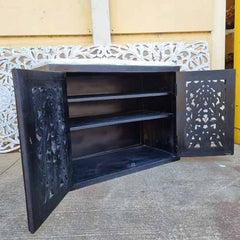 Indian Antique Tribal Hand Carved Wooden Cabinet Chocolate Brown 60x40x75Cm Indian Antique Tribal Hand Carved Wooden Cabinet Chocolate Brown 60x40x75Cm