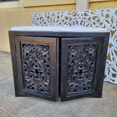 Indian Antique Tribal Hand Carved Wooden Cabinet Chocolate Brown 60x40x75Cm Indian Antique Tribal Hand Carved Wooden Cabinet Chocolate Brown 60x40x75Cm