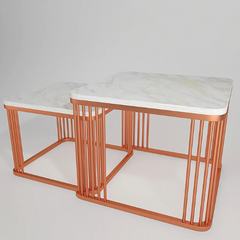 The Attic Jaya Marble and Metal Set of 2 Coffee Tables Copper The Attic Jaya Marble and Metal Set of 2 Coffee Tables Copper